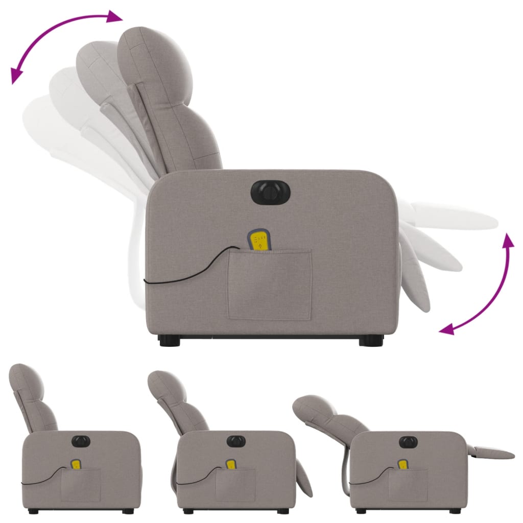 vidaXL Fotoliu electric masaj rabatabil cu ridicare, gri taupe, textil