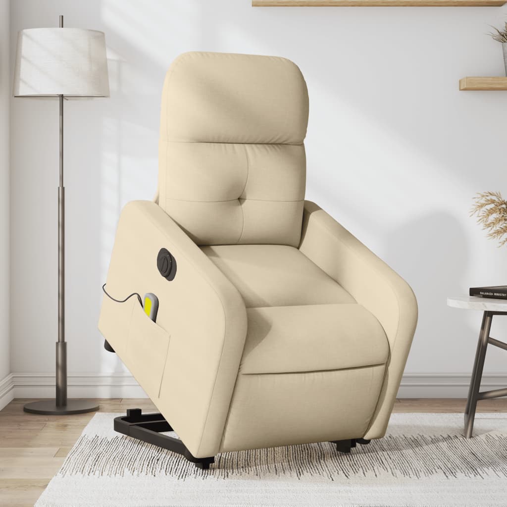 vidaXL Fotoliu electric de masaj rabatabil cu ridicare, crem, textil vidaXL Fotoliu electric de masaj rabatabil cu ridicare, crem, textil