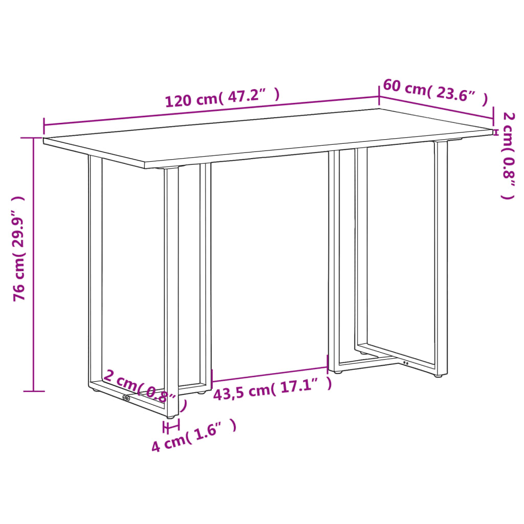 vidaXL Masă de bucătărie, 120 cm, lemn de mango nefinisat
