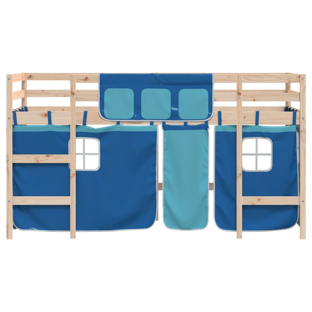 vidaXL Pat etajat de copii cu perdele, blå, 80x200 cm, lemn masiv pin vidaXL Pat etajat de copii cu perdele, blå, 80x200 cm, lemn masiv pin