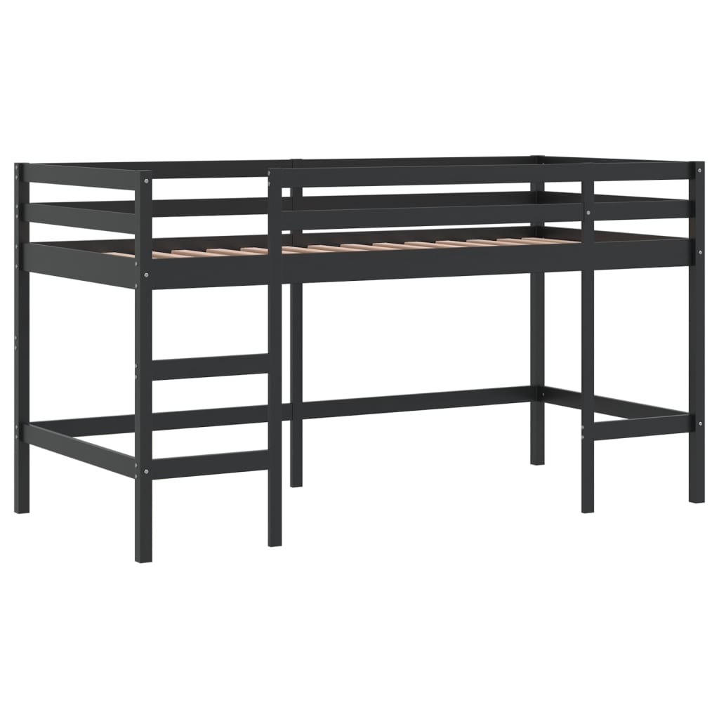 vidaXL Pat etajat de copii perdele, alb/negru 90x200 cm lemn masiv pin