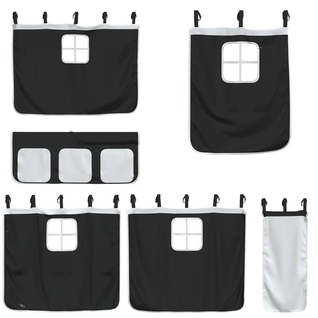 vidaXL Pat etajat de copii perdele, alb/negru 90x190 cm lemn masiv pin vidaXL Pat etajat de copii perdele, alb/negru 90x190 cm lemn masiv pin