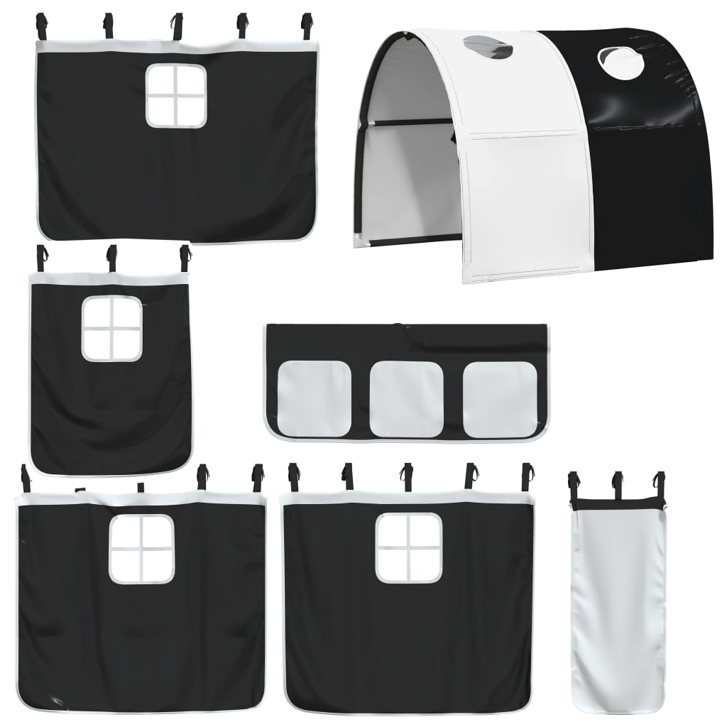 vidaXL Pat etajat de copii cu tunel alb/negru 90x190 cm lemn masiv pin vidaXL Pat etajat de copii cu tunel alb/negru 90x190 cm lemn masiv pin