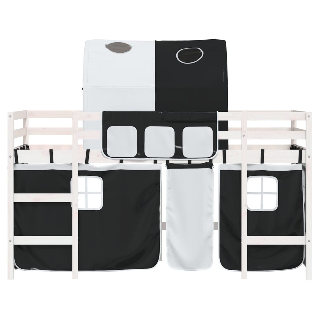 vidaXL Pat etajat de copii cu tunel alb/negru 90x190 cm lemn masiv pin vidaXL Pat etajat de copii cu tunel alb/negru 90x190 cm lemn masiv pin