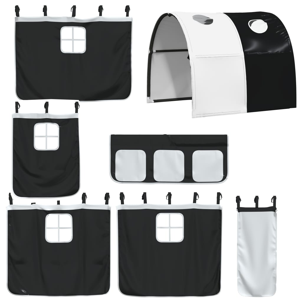 vidaXL Pat etajat de copii cu tunel alb/negru 90x190 cm lemn masiv pin vidaXL Pat etajat de copii cu tunel alb/negru 90x190 cm lemn masiv pin
