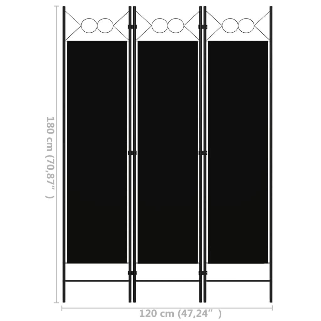 vidaXL Paravan de cameră cu 3 panouri, negru, 120 x 180 cm vidaXL Paravan de cameră cu 3 panouri, negru, 120 x 180 cm