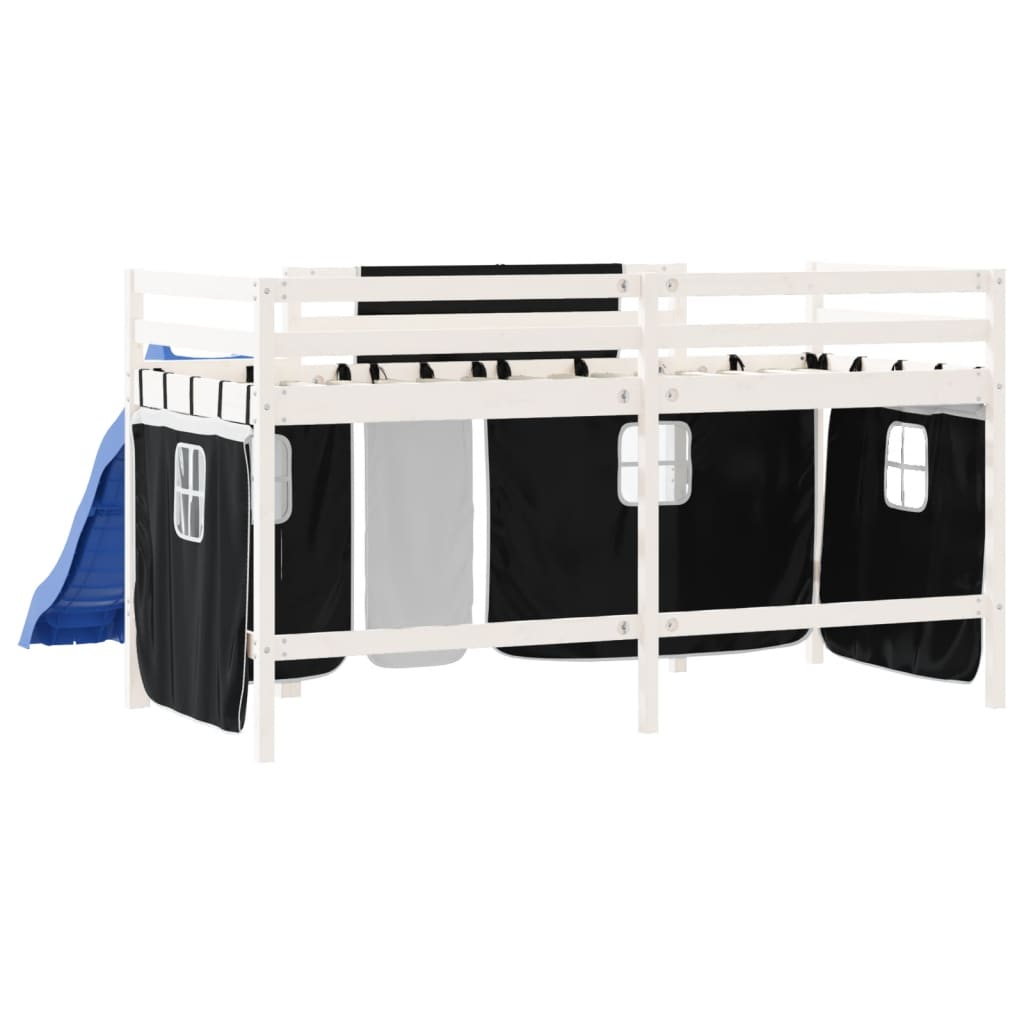 vidaXL Pat etajat de copii perdele, alb/negru 90x190 cm lemn masiv pin vidaXL Pat etajat de copii perdele, alb/negru 90x190 cm lemn masiv pin