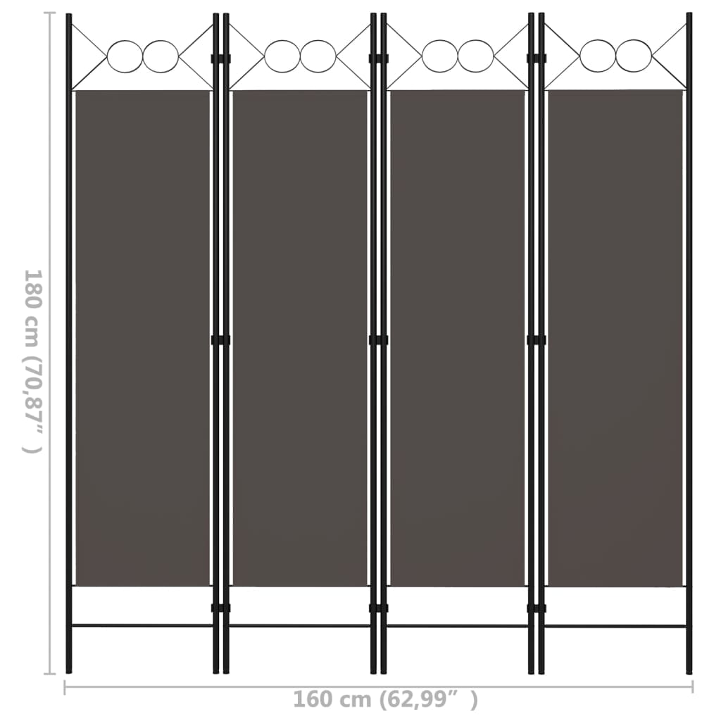 vidaXL Paravan de cameră cu 4 panouri, antracit, 160x180 cm vidaXL Paravan de cameră cu 4 panouri, antracit, 160x180 cm