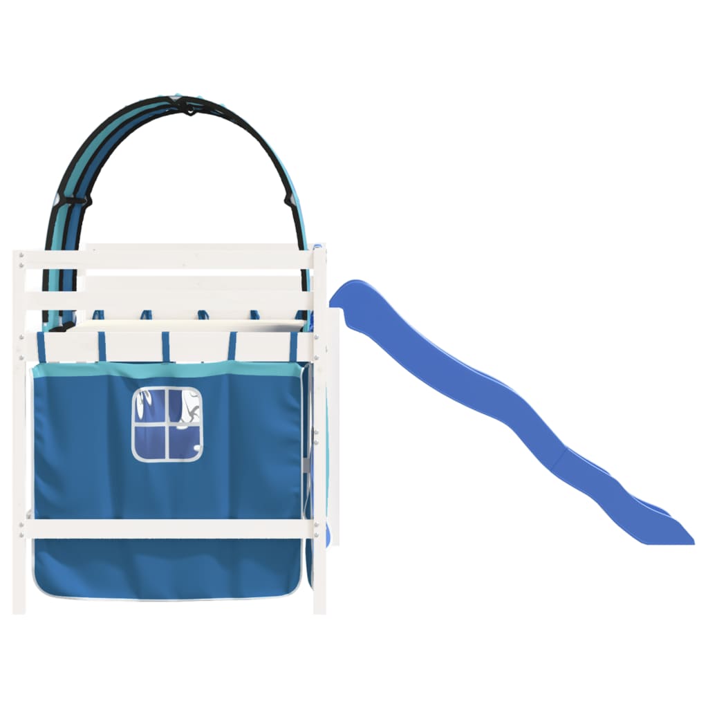 vidaXL Pat etajat de copii cu tunel albastru 80x200 cm lemn masiv pin