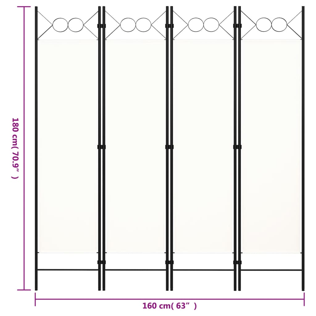 vidaXL Paravan de cameră cu 4 panouri, alb, 160x180cm vidaXL Paravan de cameră cu 4 panouri, alb, 160x180cm