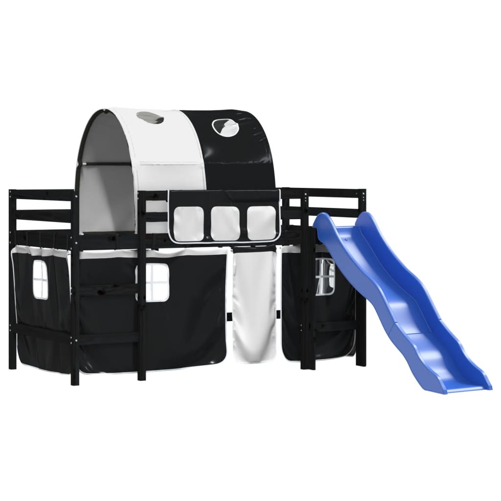 vidaXL Pat etajat de copii cu tunel alb/negru 90x190 cm lemn masiv pin vidaXL Pat etajat de copii cu tunel alb/negru 90x190 cm lemn masiv pin