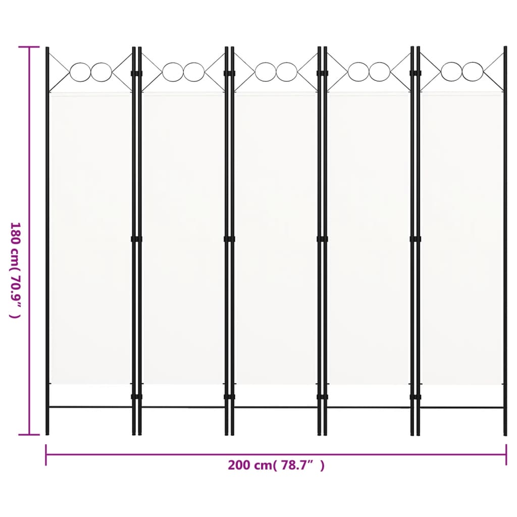 vidaXL Paravan de cameră cu 5 panouri, alb, 200 x 180 cm vidaXL Paravan de cameră cu 5 panouri, alb, 200 x 180 cm