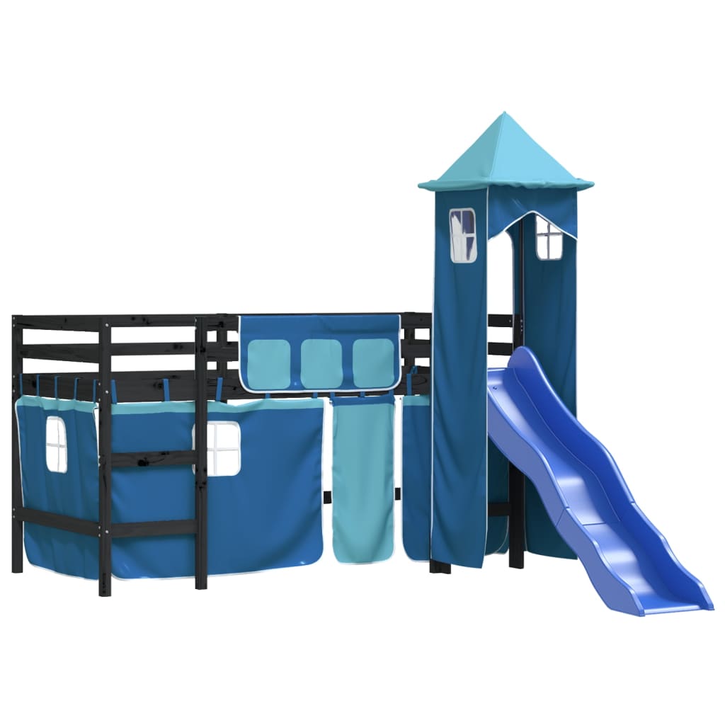 vidaXL Pat etajat de copii cu turn albastru 90x190 cm lemn masiv pin vidaXL Pat etajat de copii cu turn albastru 90x190 cm lemn masiv pin
