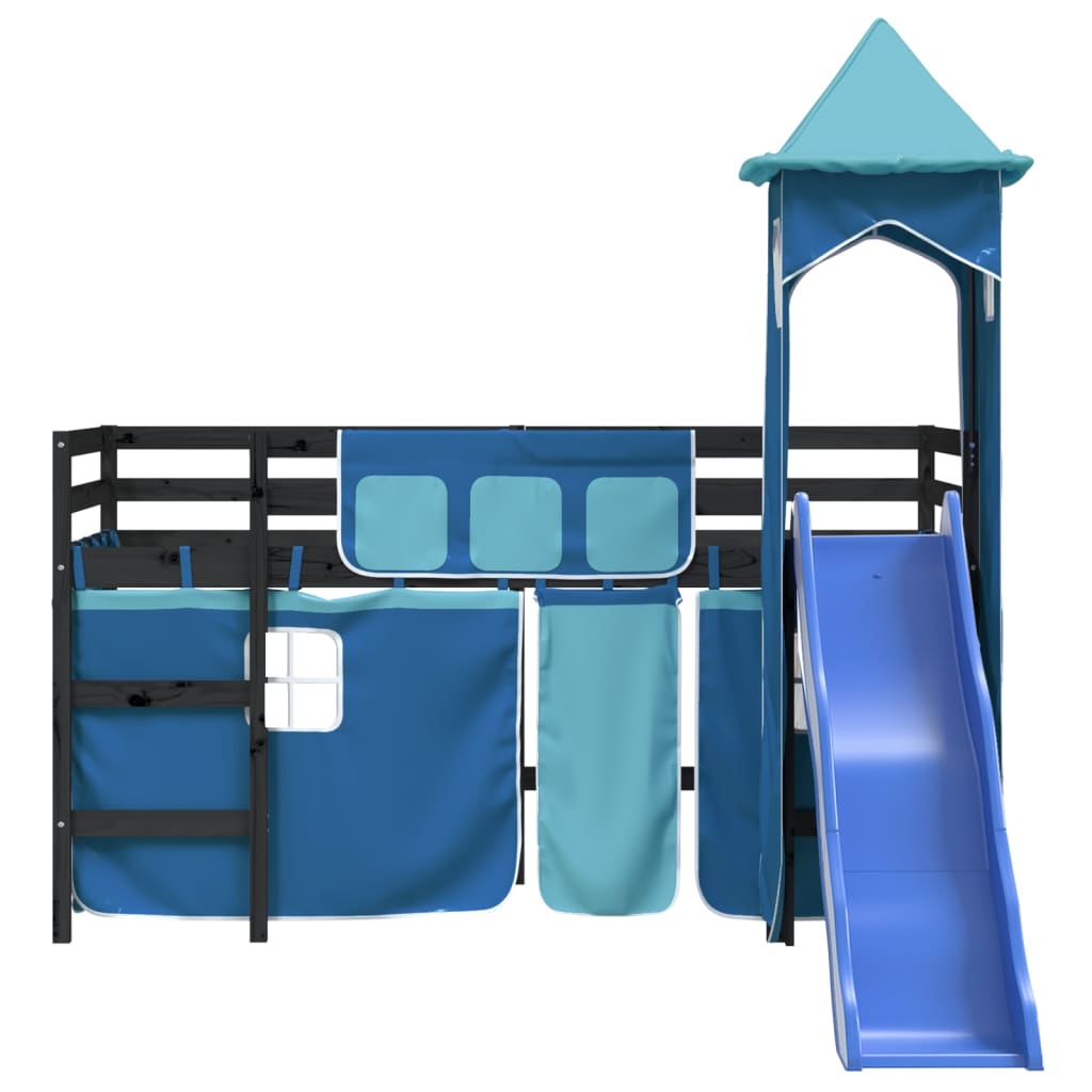 vidaXL Pat etajat de copii cu turn albastru 90x190 cm lemn masiv pin vidaXL Pat etajat de copii cu turn albastru 90x190 cm lemn masiv pin