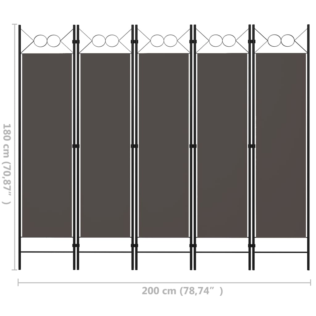 vidaXL Paravan de cameră cu 5 panouri, antracit, 200 x 180 cm vidaXL Paravan de cameră cu 5 panouri, antracit, 200 x 180 cm