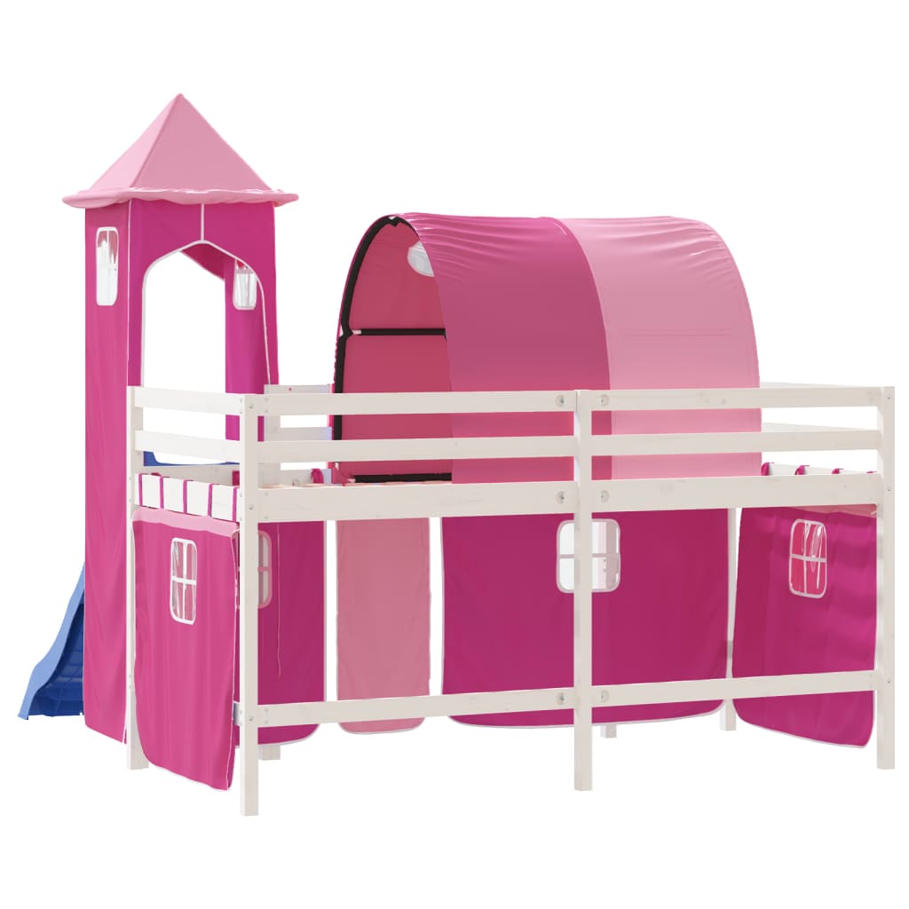 vidaXL Pat etajat de copii cu turn, roz, 80x200 cm, lemn masiv pin