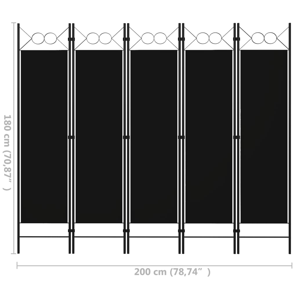 vidaXL Paravan de cameră cu 5 panouri, negru, 200 x 180 cm vidaXL Paravan de cameră cu 5 panouri, negru, 200 x 180 cm