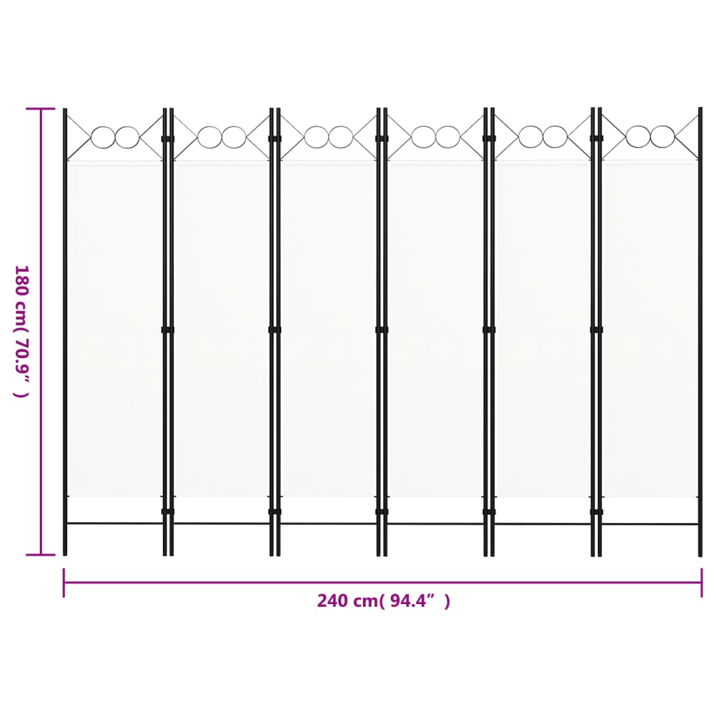 vidaXL Paravan de cameră cu 6 panouri, alb, 240 x 180 cm vidaXL Paravan de cameră cu 6 panouri, alb, 240 x 180 cm