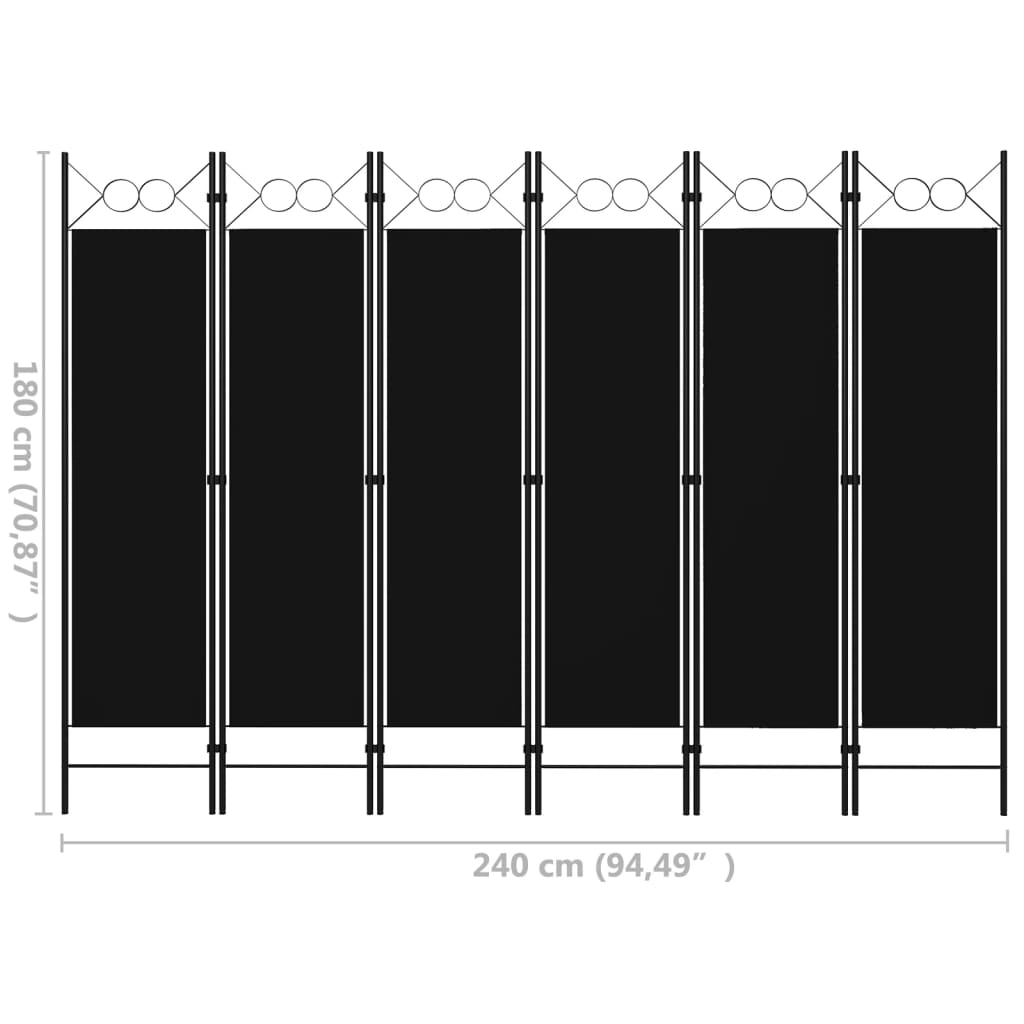 vidaXL Paravan de cameră cu 6 panouri, negru, 240 x 180 cm vidaXL Paravan de cameră cu 6 panouri, negru, 240 x 180 cm