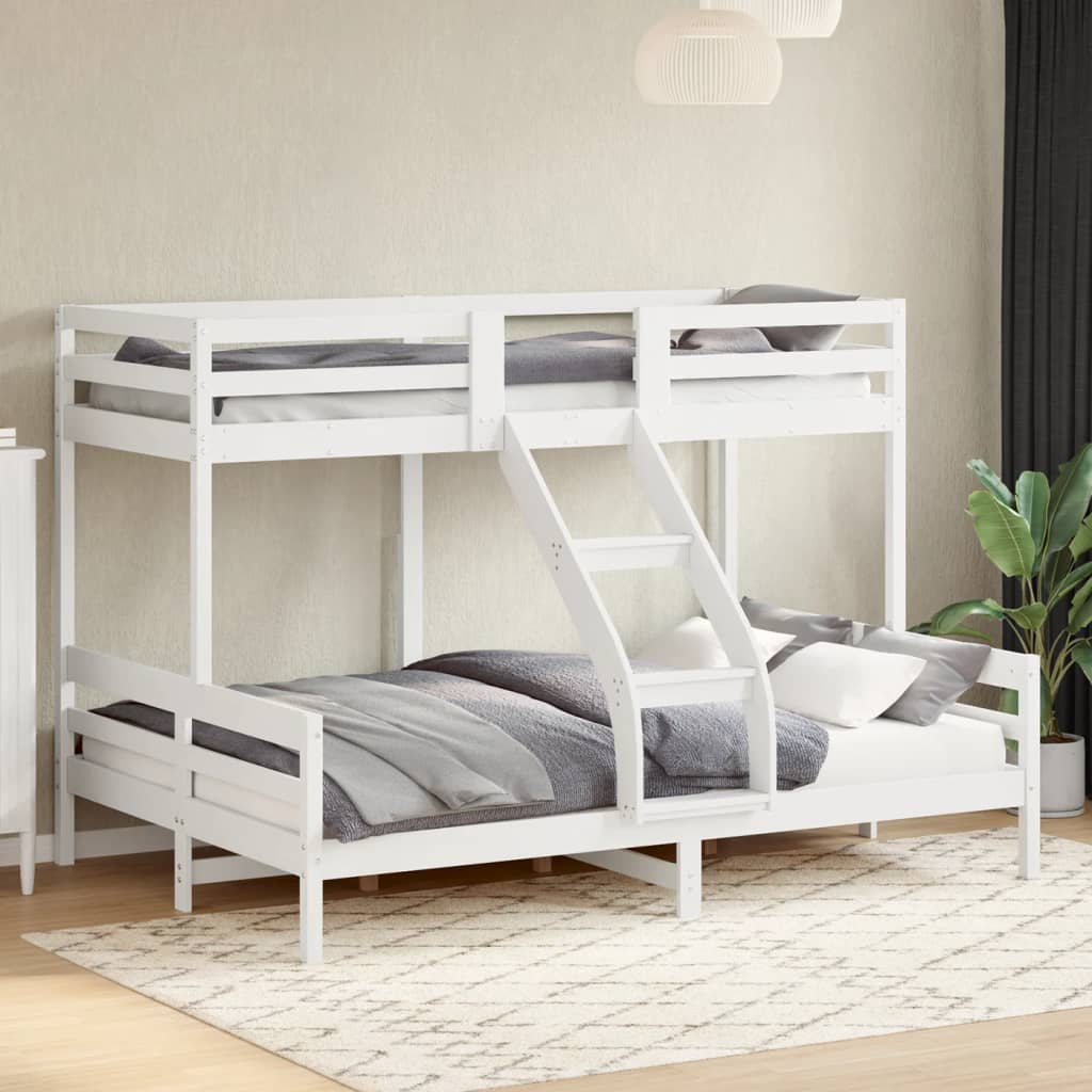 vidaXL Pat supraetajat, 80x200/140x200 cm, alb, lemn masiv de pin vidaXL Pat supraetajat, 80x200/140x200 cm, alb, lemn masiv de pin