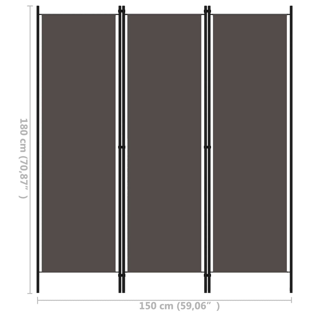 vidaXL Paravan de cameră cu 3 panouri, antracit, 150 x 180 cm vidaXL Paravan de cameră cu 3 panouri, antracit, 150 x 180 cm