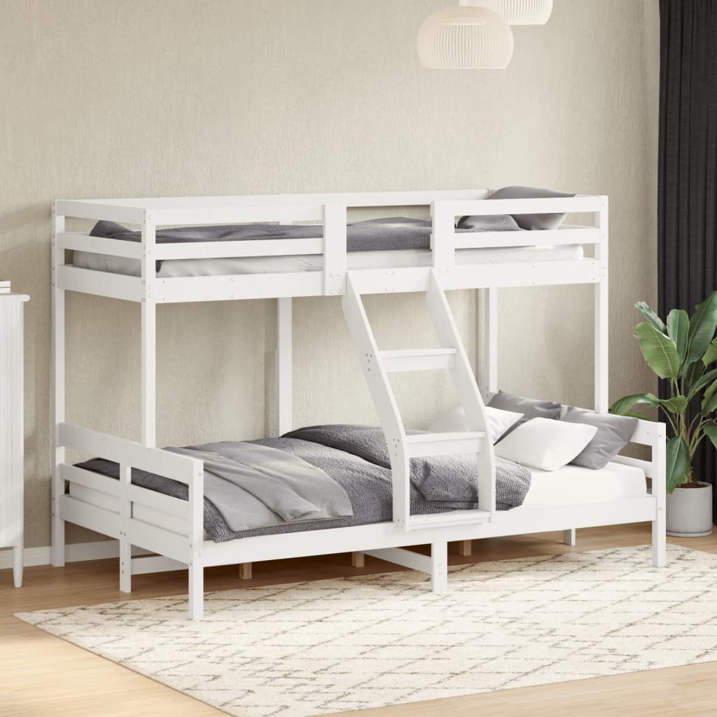 vidaXL Pat supraetajat, 90x200/120x200 cm, alb, lemn masiv de pin vidaXL Pat supraetajat, 90x200/120x200 cm, alb, lemn masiv de pin