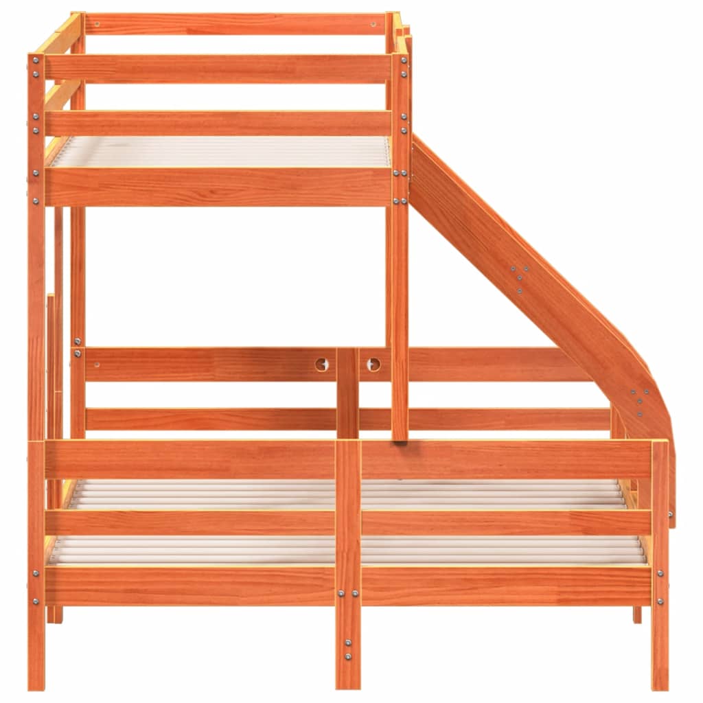 vidaXL Pat supraetajat 90x200/140x200 cm maro ceruit lemn masiv de pin