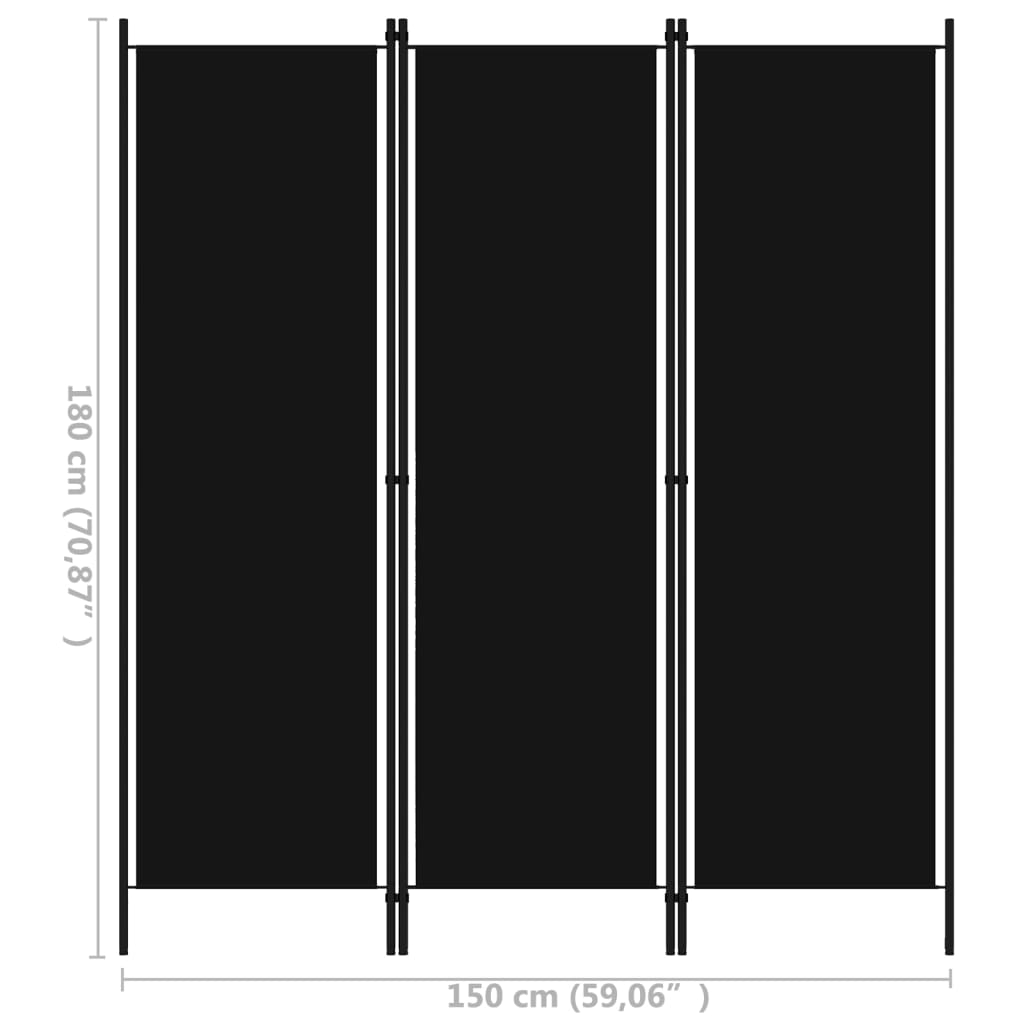 vidaXL Paravan de cameră cu 3 panouri, negru, 150 x 180 cm vidaXL Paravan de cameră cu 3 panouri, negru, 150 x 180 cm