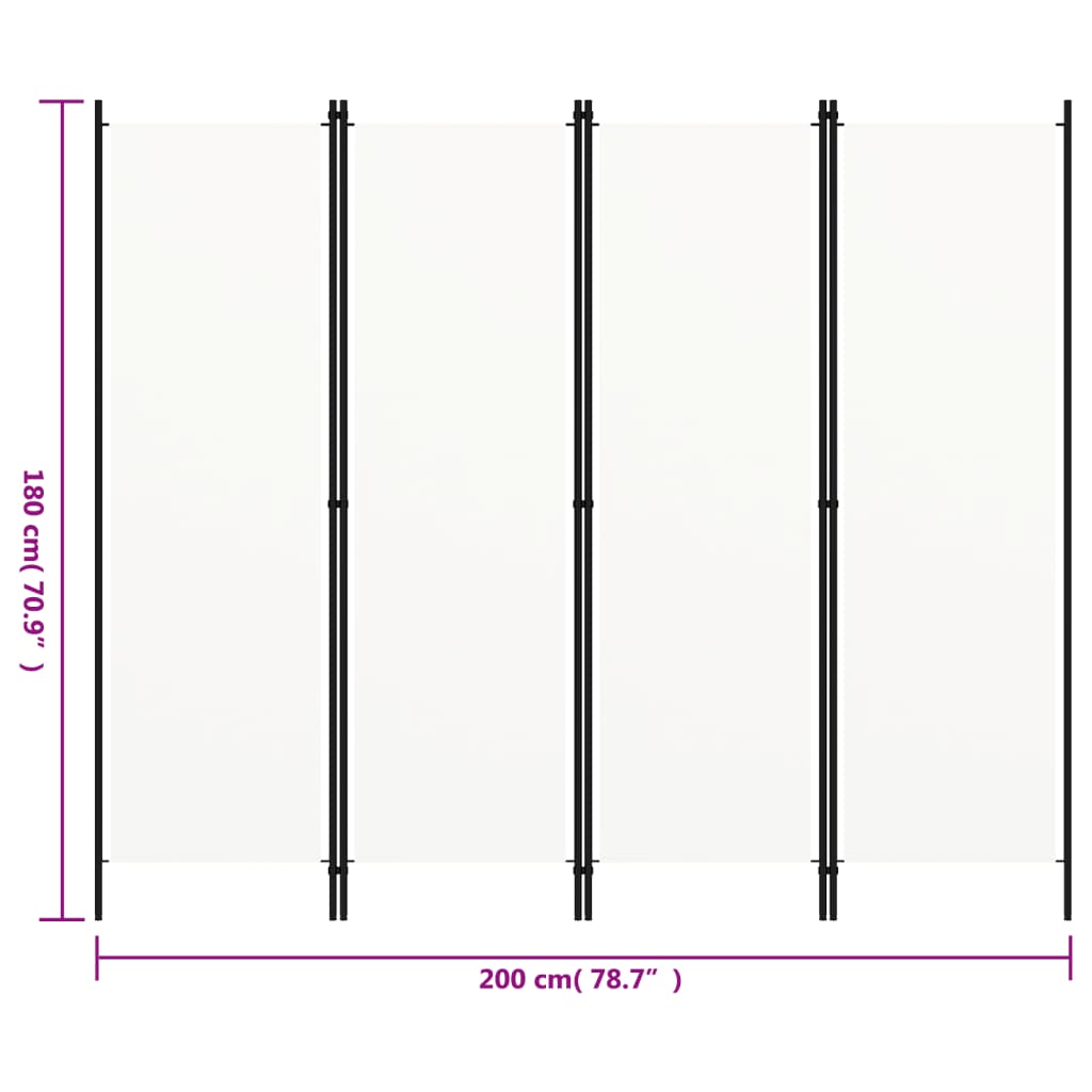 vidaXL Paravan de cameră cu 4 panouri, alb, 200 x 180 cm vidaXL Paravan de cameră cu 4 panouri, alb, 200 x 180 cm