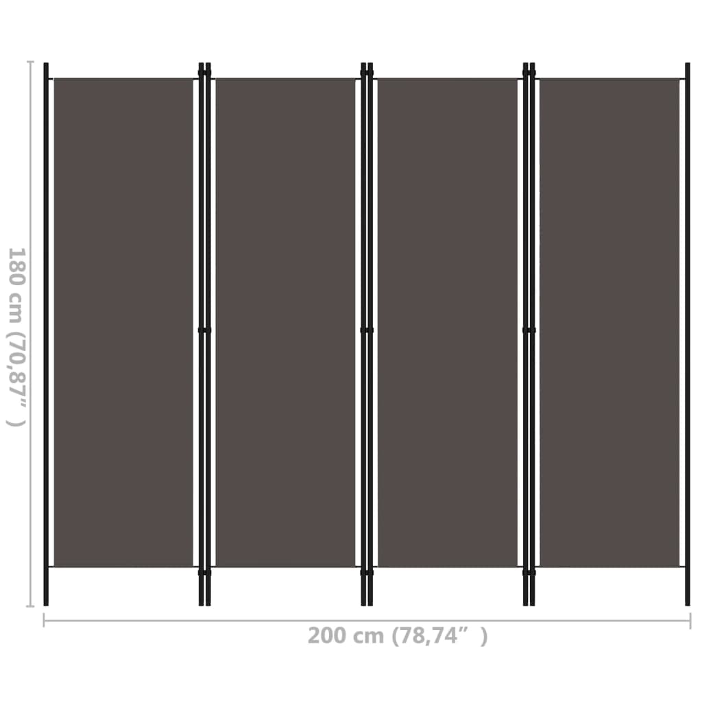 vidaXL Paravan de cameră cu 4 panouri, antracit, 200 x 180 cm vidaXL Paravan de cameră cu 4 panouri, antracit, 200 x 180 cm