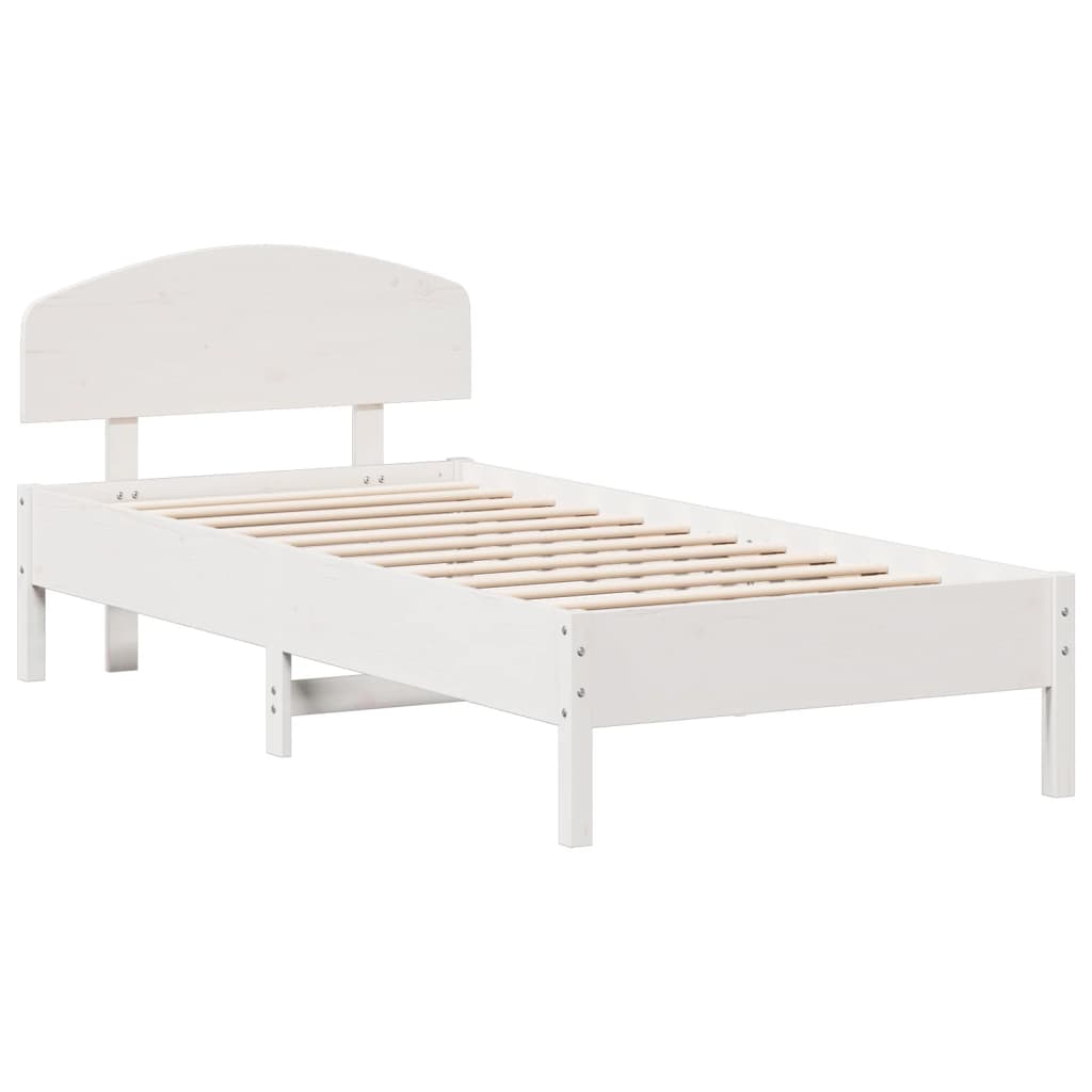 vidaXL Cadru de pat fără saltea, alb, 90x200 cm, lemn masiv pin