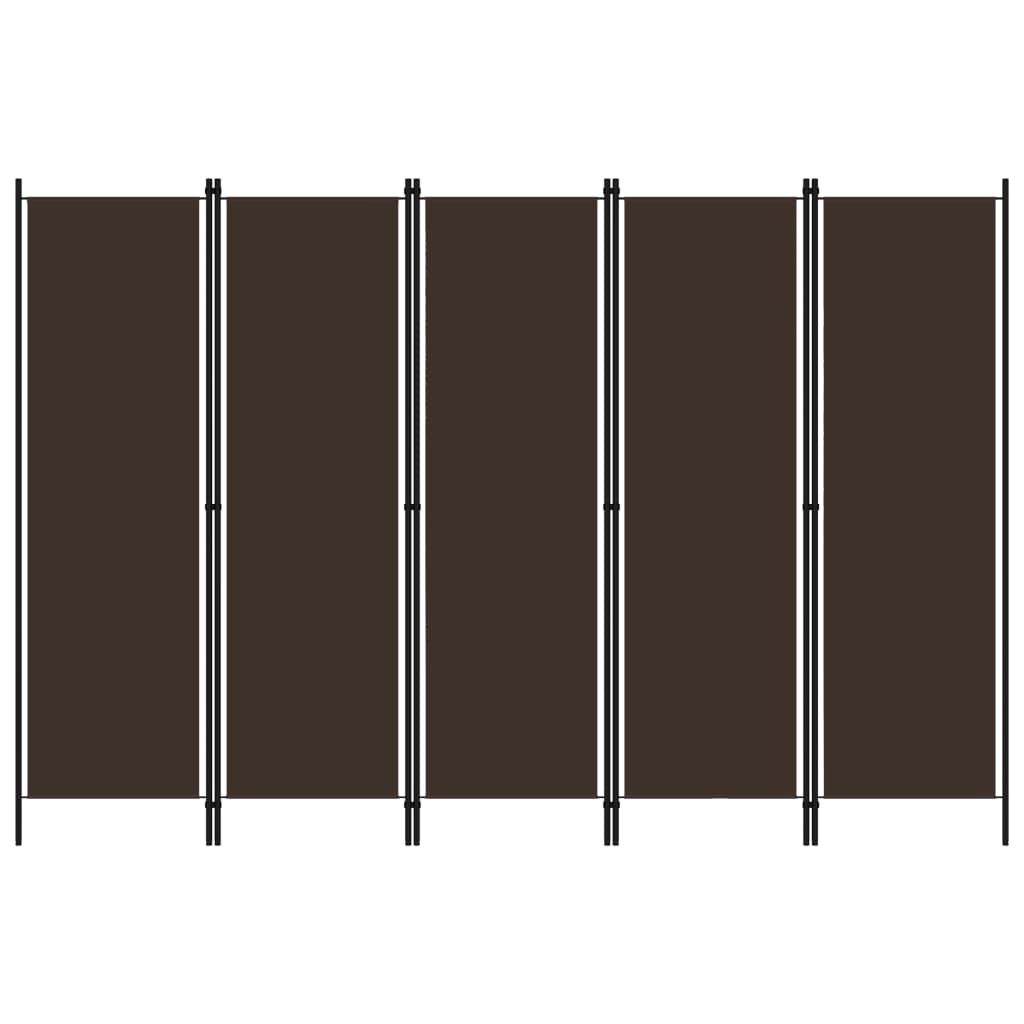 vidaXL Paravan de cameră cu 5 panouri, maro, 250 x 180 cm