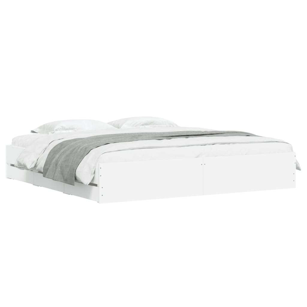vidaXL Cadru de pat cu sertare alb 200x200 cm lemn prelucrat