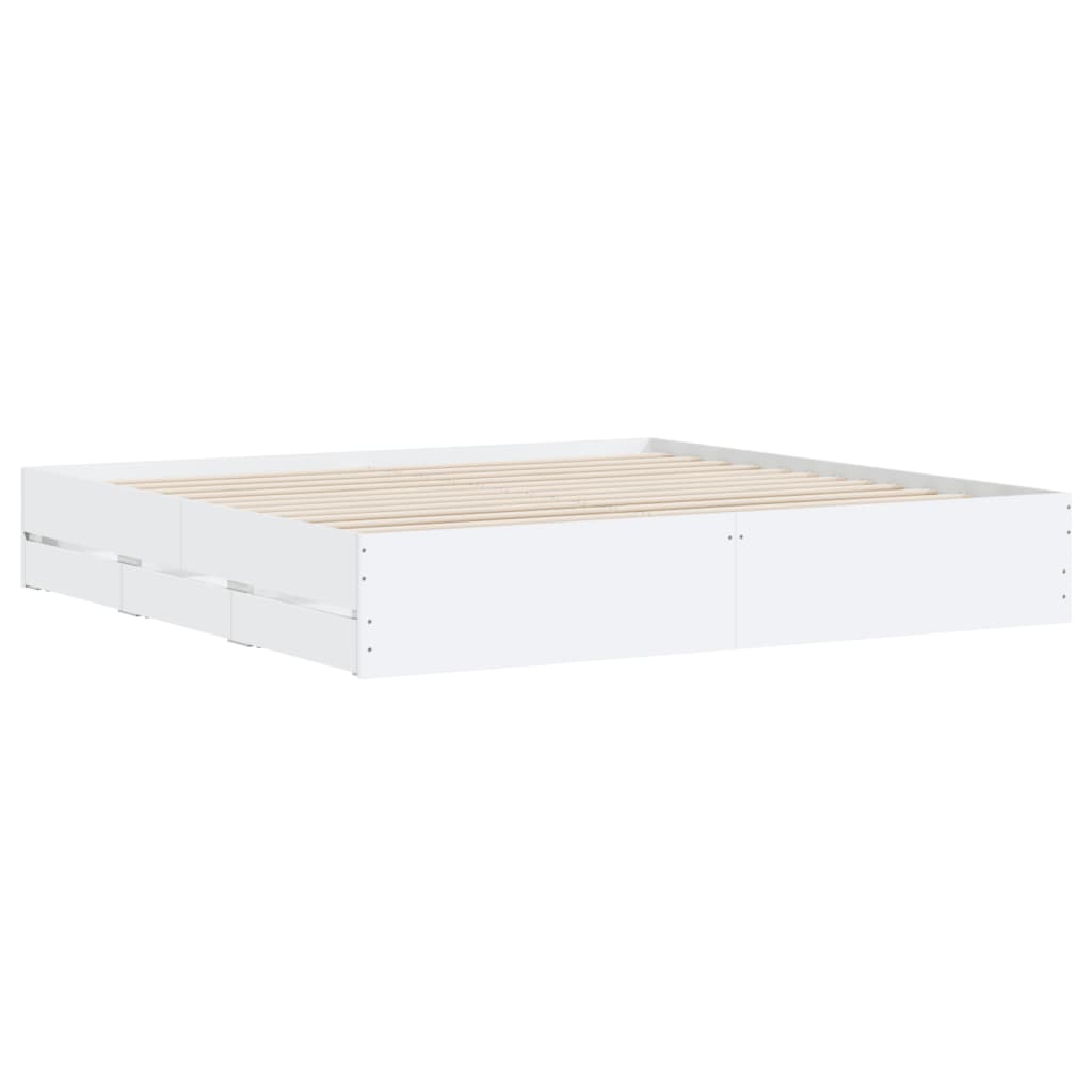 vidaXL Cadru de pat cu sertare alb 200x200 cm lemn prelucrat