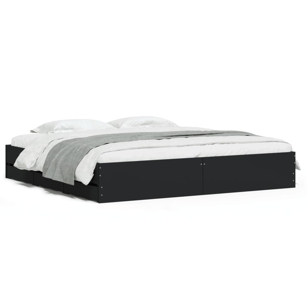 vidaXL Cadru de pat cu sertare negru 200x200 cm lemn prelucrat