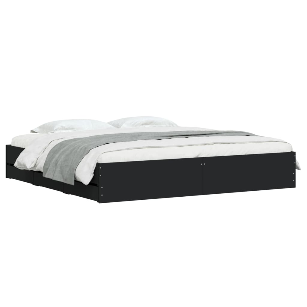 vidaXL Cadru de pat cu sertare negru 200x200 cm lemn prelucrat