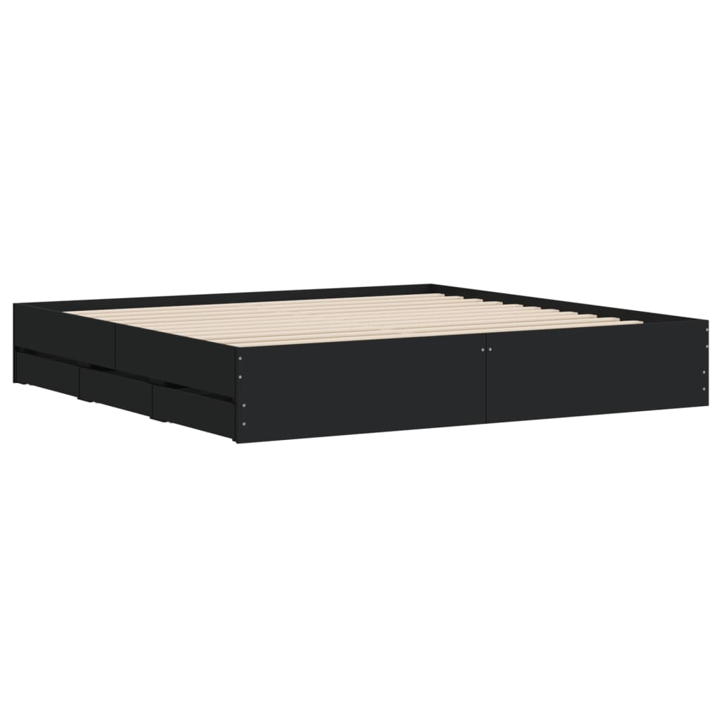 vidaXL Cadru de pat cu sertare negru 200x200 cm lemn prelucrat
