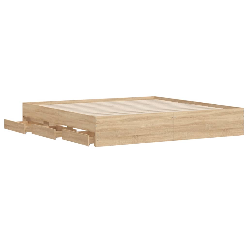 vidaXL Cadru de pat cu sertare stejar sonoma 200x200 cm lemn prelucrat