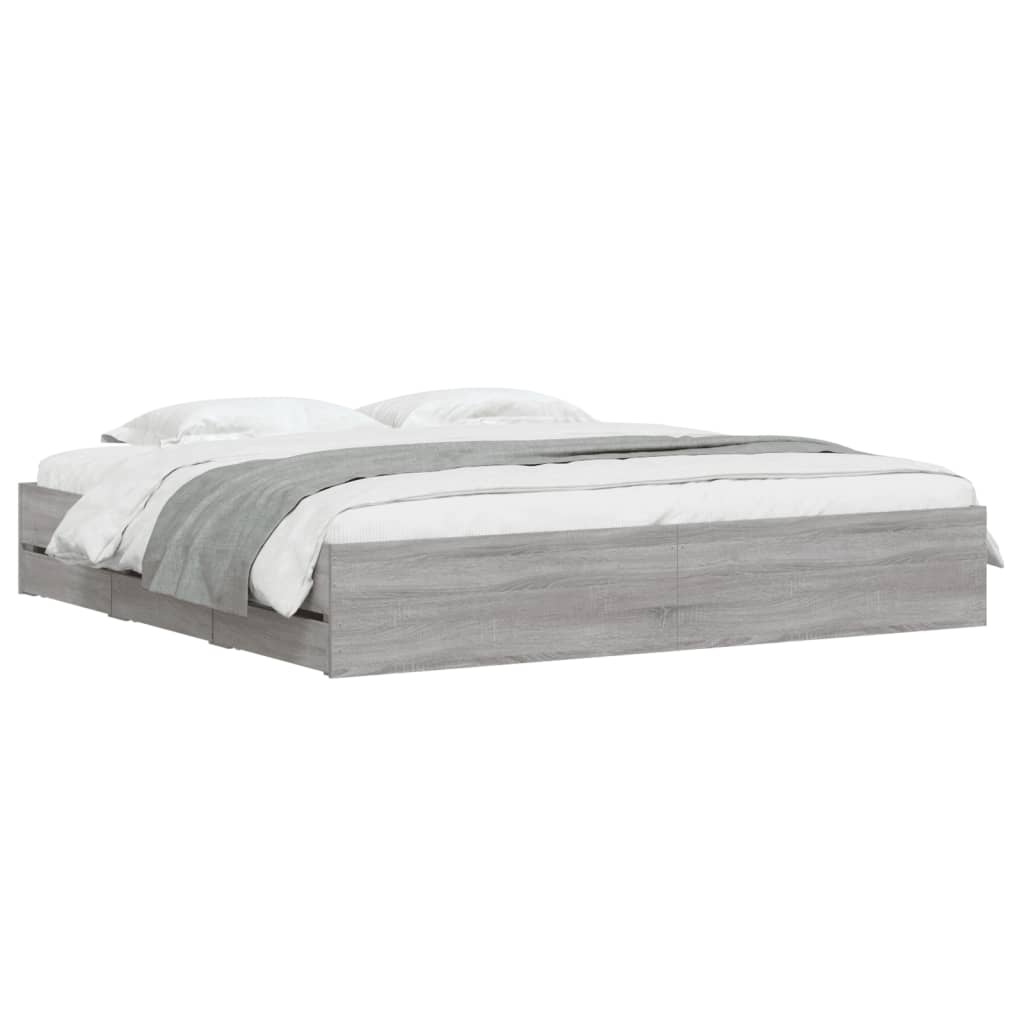 vidaXL Cadru de pat cu sertare gri sonoma 200x200 cm lemn prelucrat