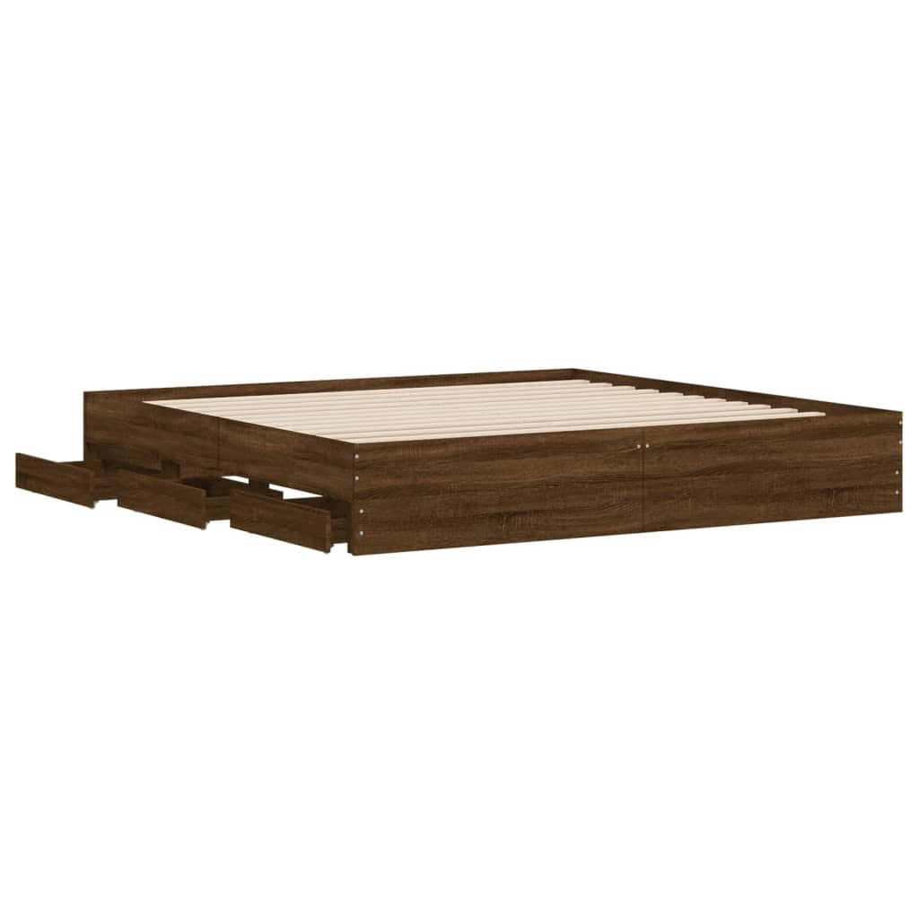 vidaXL Cadru de pat cu sertare stejar maro 200x200 cm lemn prelucrat