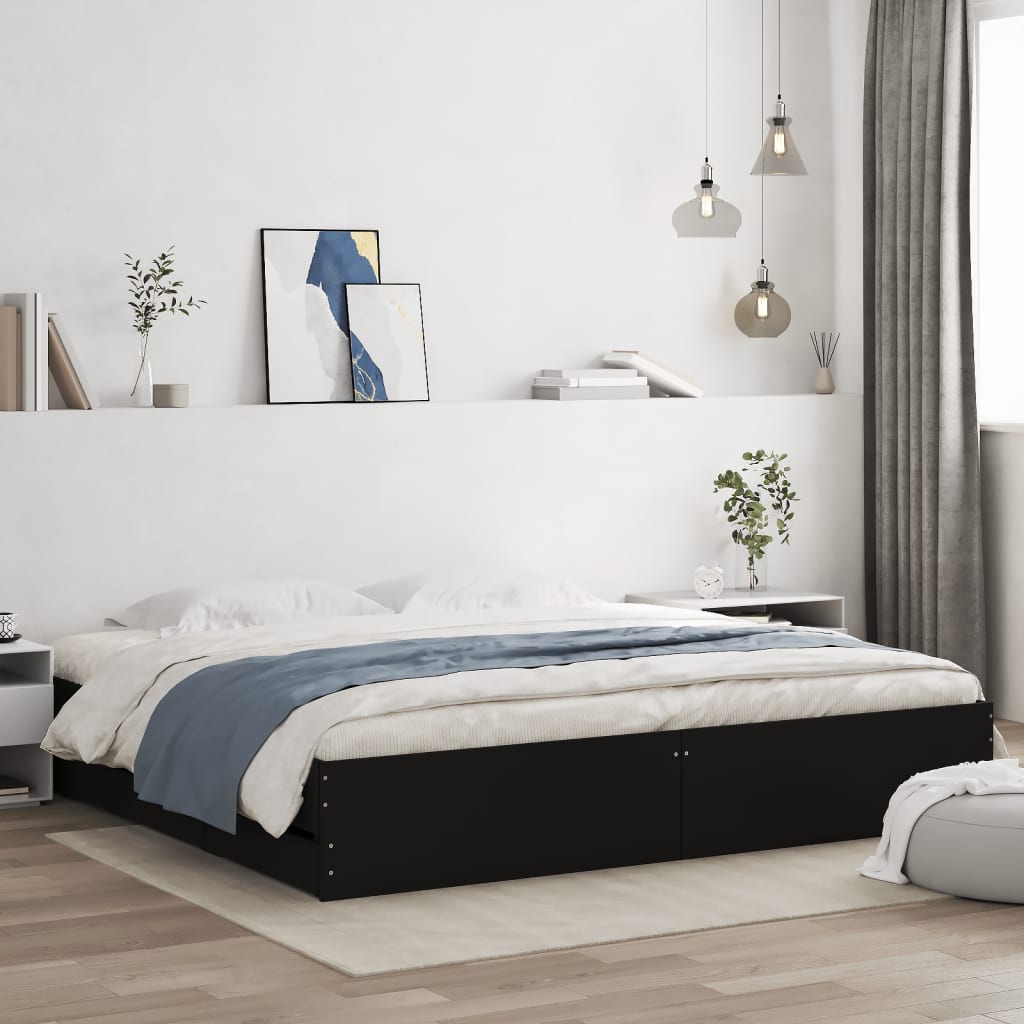vidaXL Cadru de pat cu sertare, negru, 180x200 cm, lemn prelucrat vidaXL Cadru de pat cu sertare, negru, 180x200 cm, lemn prelucrat