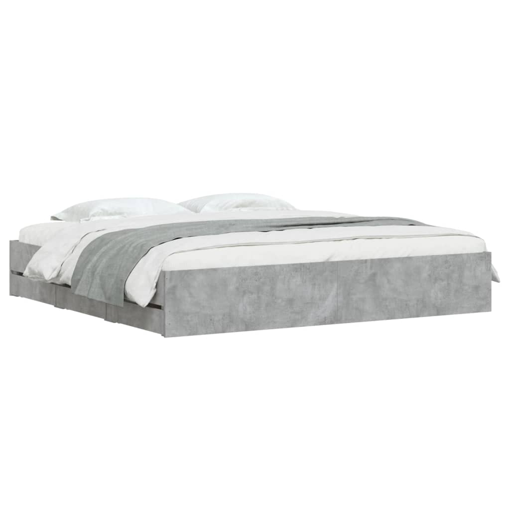 vidaXL Cadru de pat cu sertare, gri beton, 180x200 cm, lemn prelucrat vidaXL Cadru de pat cu sertare, gri beton, 180x200 cm, lemn prelucrat