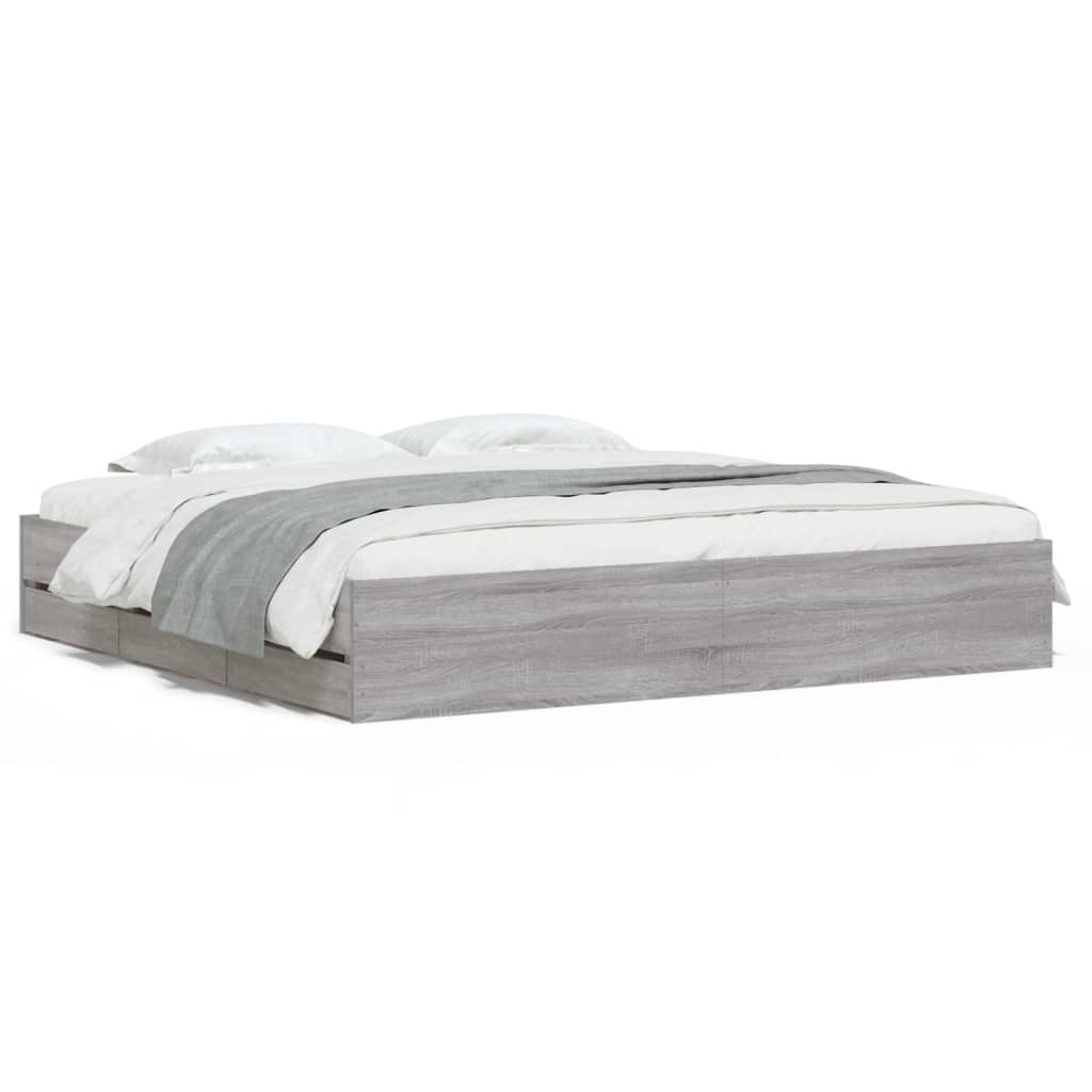 vidaXL Cadru de pat cu sertare gri sonoma 180x200 cm lemn prelucrat