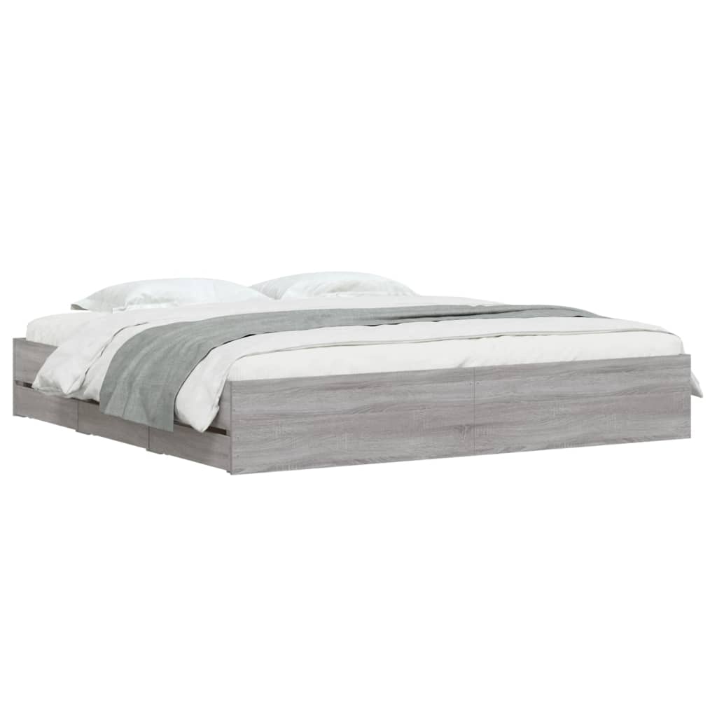 vidaXL Cadru de pat cu sertare gri sonoma 180x200 cm lemn prelucrat