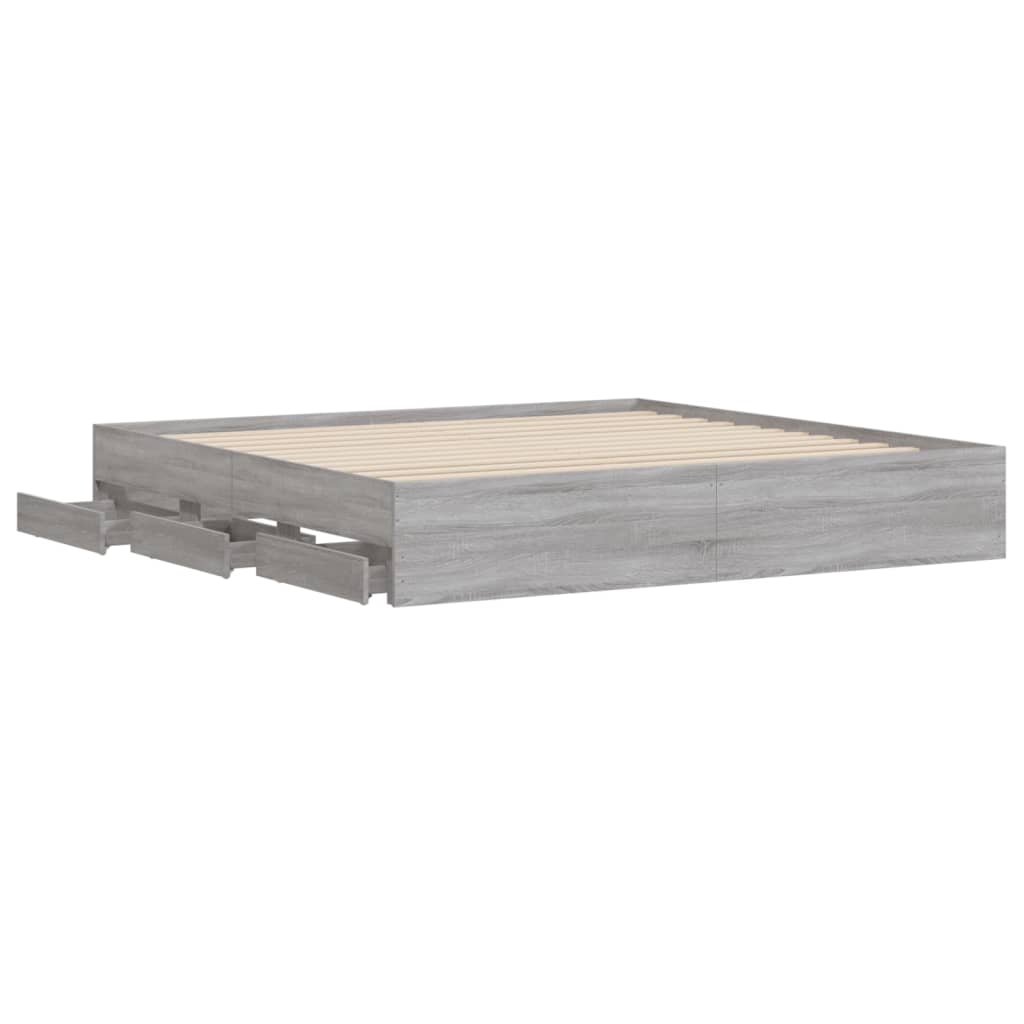 vidaXL Cadru de pat cu sertare gri sonoma 180x200 cm lemn prelucrat