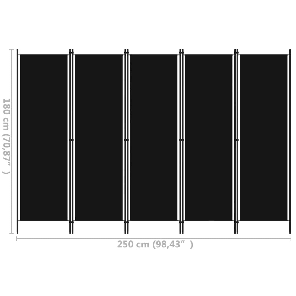 vidaXL Paravan de cameră cu 5 panouri, negru, 250 x 180 cm vidaXL Paravan de cameră cu 5 panouri, negru, 250 x 180 cm