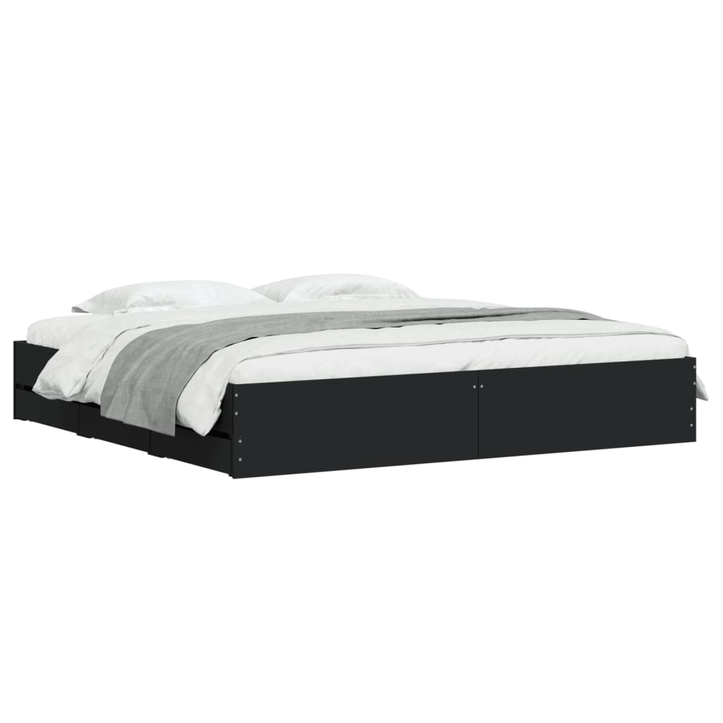 vidaXL Cadru de pat cu sertare, negru, 160x200 cm, lemn prelucrat vidaXL Cadru de pat cu sertare, negru, 160x200 cm, lemn prelucrat