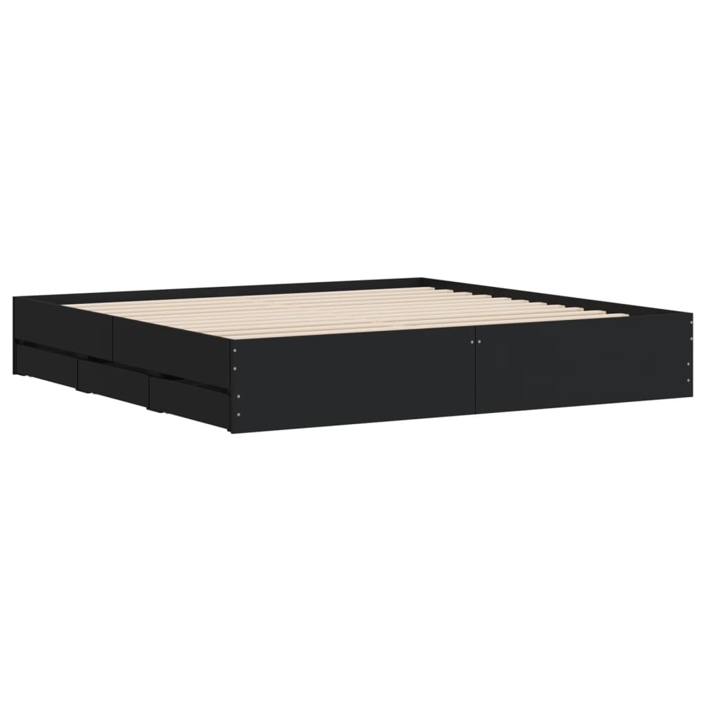 vidaXL Cadru de pat cu sertare, negru, 160x200 cm, lemn prelucrat vidaXL Cadru de pat cu sertare, negru, 160x200 cm, lemn prelucrat