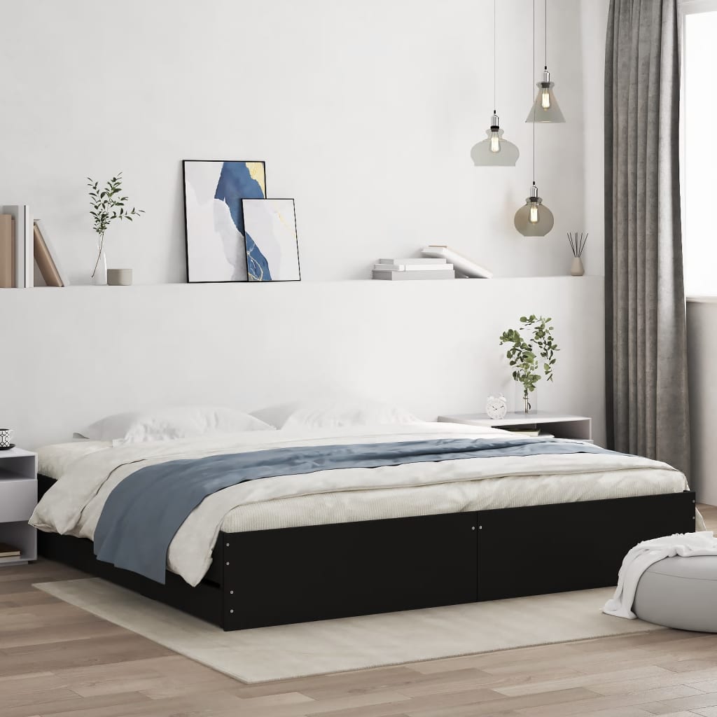 vidaXL Cadru de pat cu sertare, negru, 160x200 cm, lemn prelucrat vidaXL Cadru de pat cu sertare, negru, 160x200 cm, lemn prelucrat