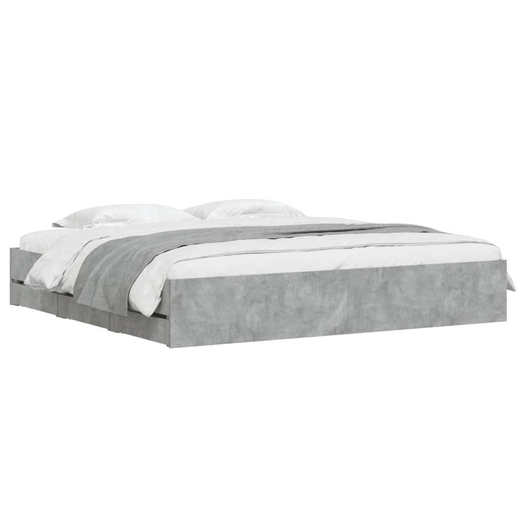 vidaXL Cadru de pat cu sertare, gri beton, 160x200 cm, lemn prelucrat